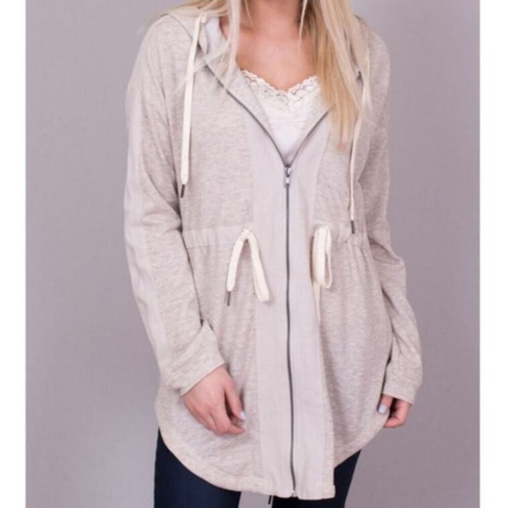 Mystree Oatmeal Heather Hooded Tunic Sweatshirt Sz. M